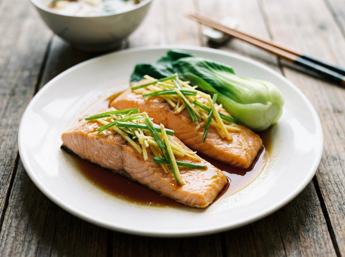 Steamed Salmon with Ginger and Soy
