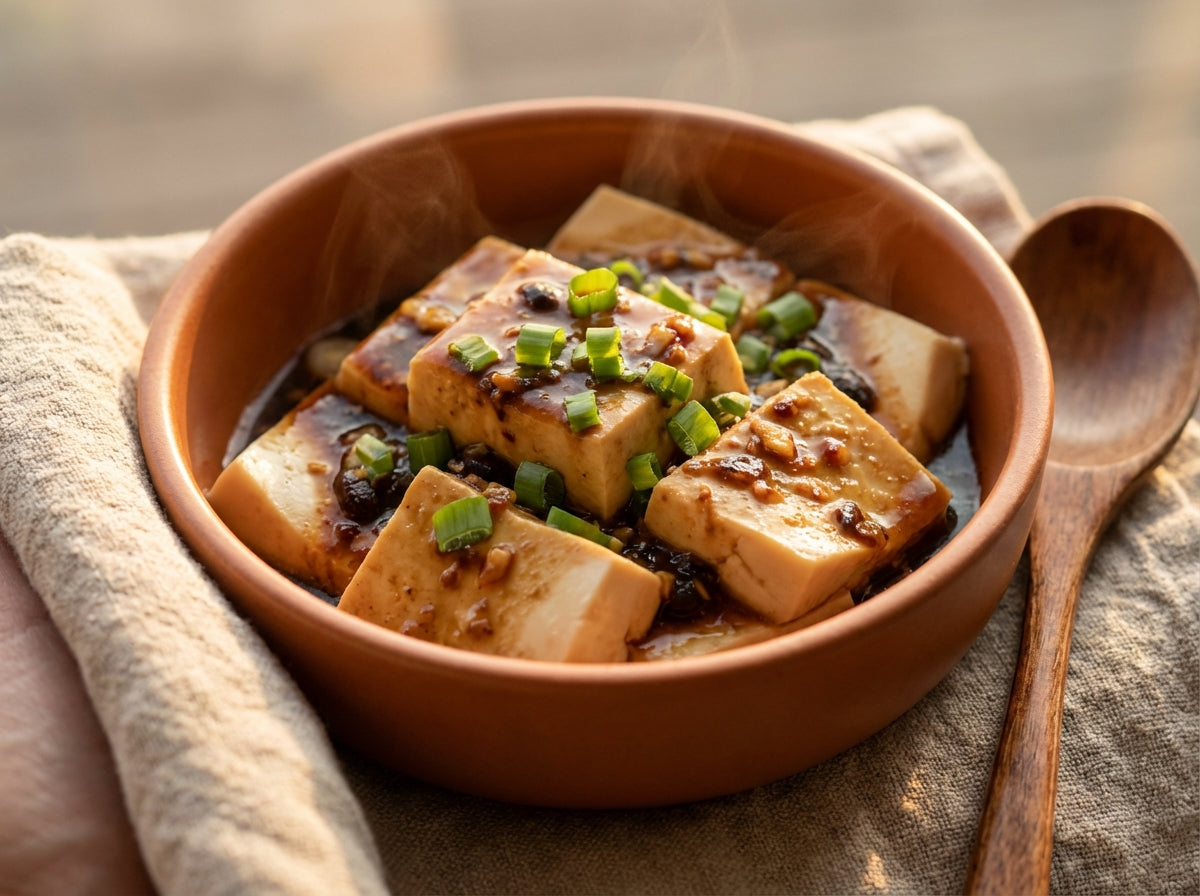 Steamed Silken Tofu with Black Bean and Garlic Sauce