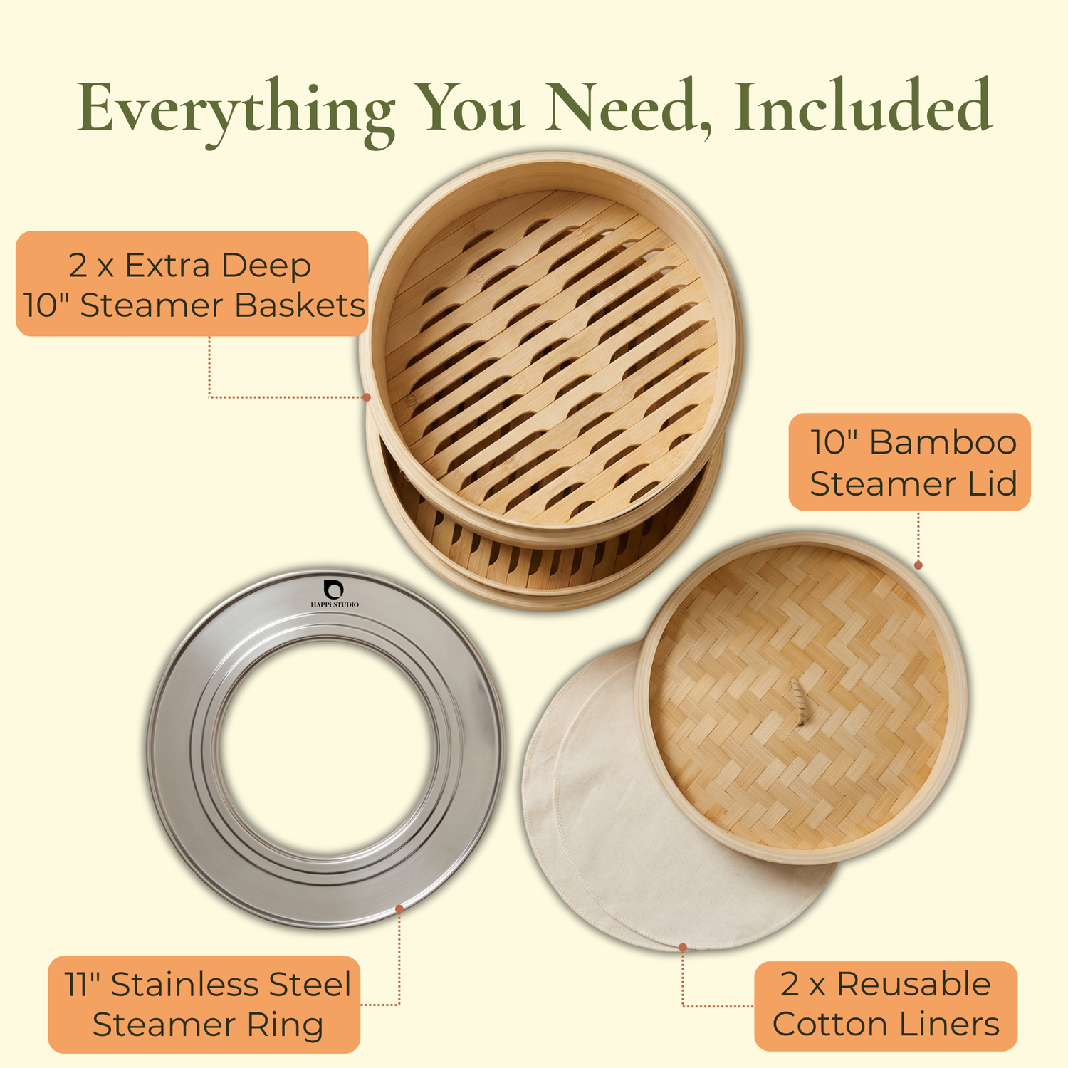 10 Inch Bamboo Steamer Set